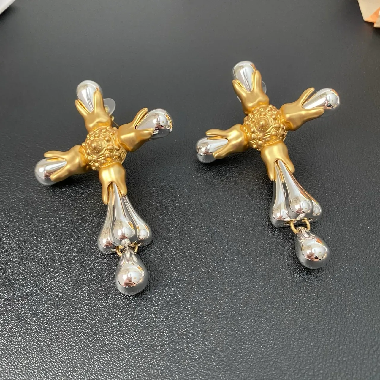 Gold Silver Cross-Shaped Two-Tone Metal Jewelry 9