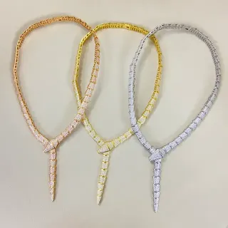 Gold Silver Fully Pavé-Set V-Clasp Design Necklace