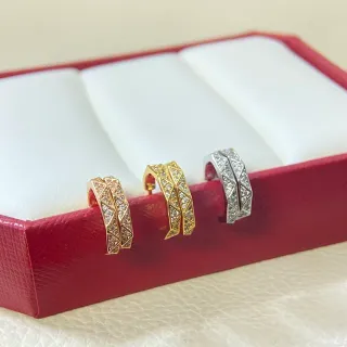 Gold Silver Geometric V-Band Pavé-Set Earrings