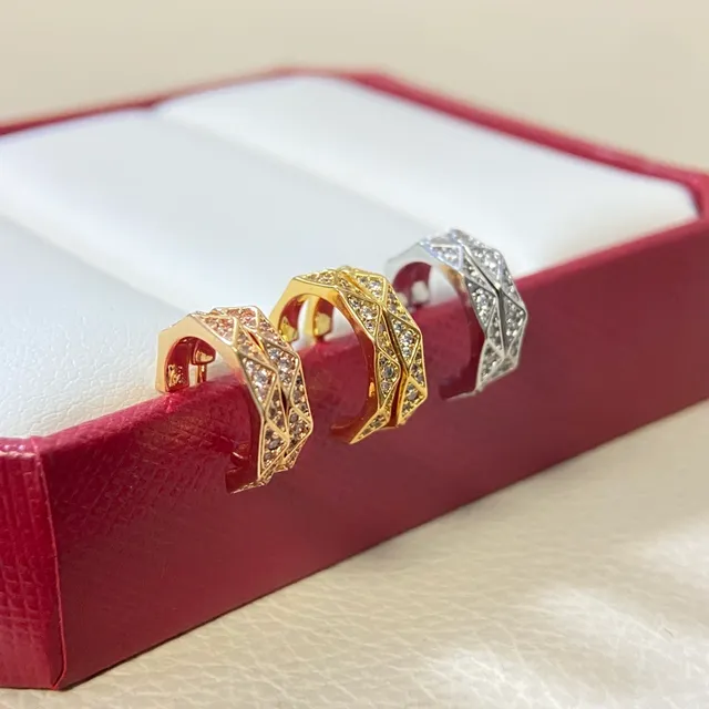 Gold Silver Geometric V-Band Pavé-Set Earrings 3