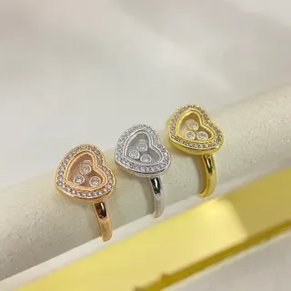 Gold Silver Heart-Shaped Open-Frame Pavé-Set Border Ring