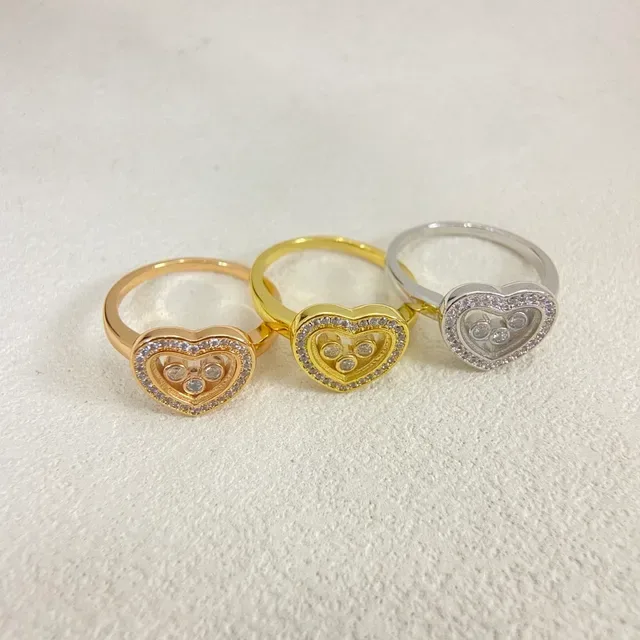 Gold Silver Heart-Shaped Open-Frame Pavé-Set Border Ring 3