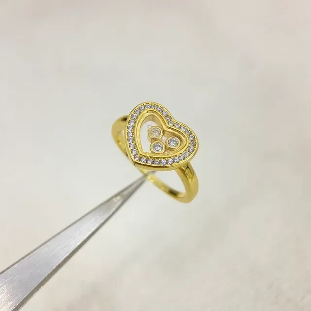 Gold Silver Heart-Shaped Open-Frame Pavé-Set Border Ring 4