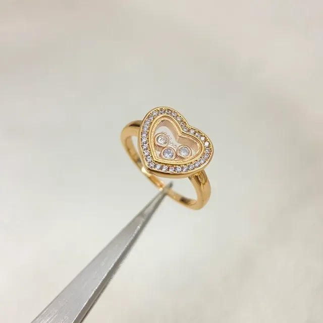Gold Silver Heart-Shaped Open-Frame Pavé-Set Border Ring 6