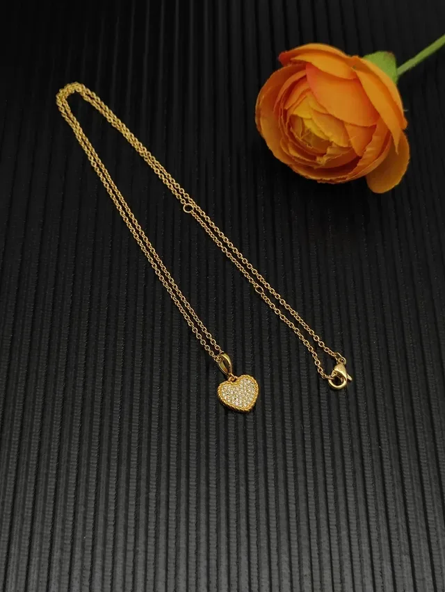 Gold Silver Heart-Shaped Pavé-Set Necklace 2