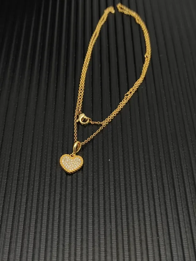 Gold Silver Heart-Shaped Pavé-Set Necklace 3