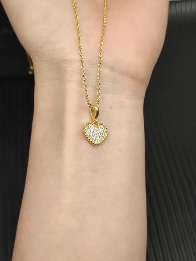 Gold Silver Heart-Shaped Pavé-Set Necklace 4