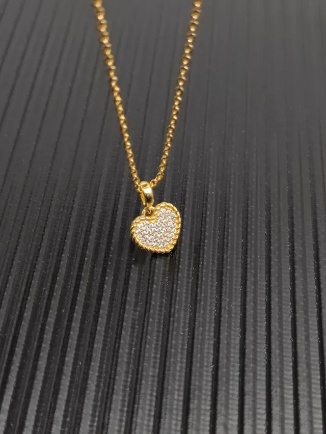 Gold Silver Heart-Shaped Pavé-Set Necklace 6