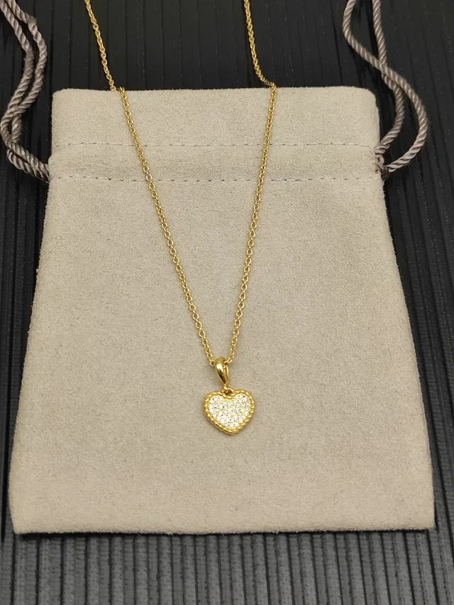 Gold Silver Heart-Shaped Pavé-Set Necklace 8