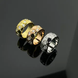 Gold Silver Hexagonal Pavé Setting Wide Band Ring