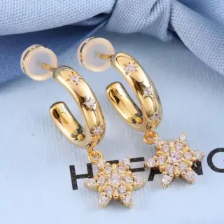 Gold Silver Huggie Hoops Paved Crystal Snowflake Charms Earrings