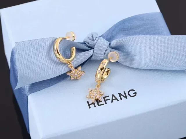Gold Silver Huggie Hoops Paved Crystal Snowflake Charms Earrings 6