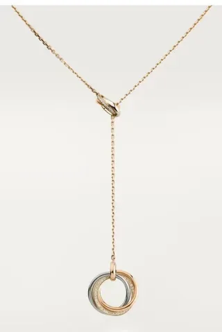 Gold Silver Interlocking Double-Ring Pendant Pavé-Set Clear Stones Necklace 6