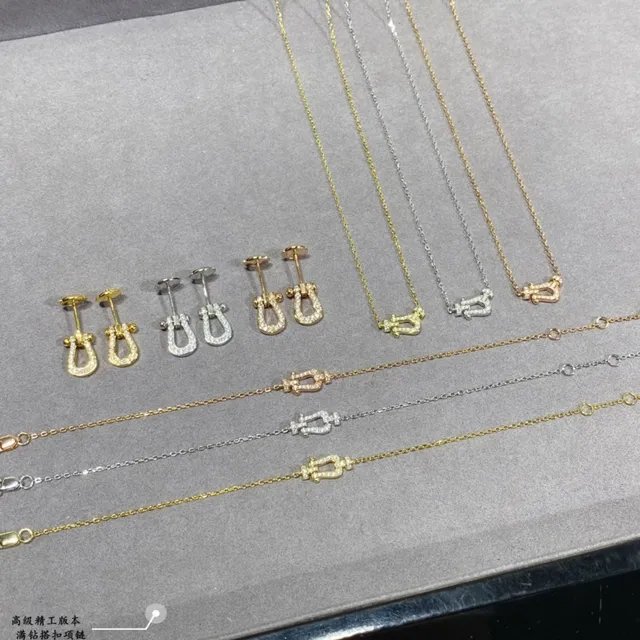 Gold Silver Lyre-Shaped Pendant Pavé-Set Stones Necklace 2
