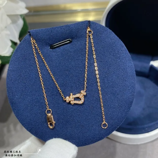 Gold Silver Lyre-Shaped Pendant Pavé-Set Stones Necklace 3