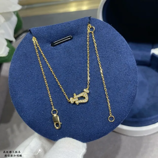 Gold Silver Lyre-Shaped Pendant Pavé-Set Stones Necklace 5