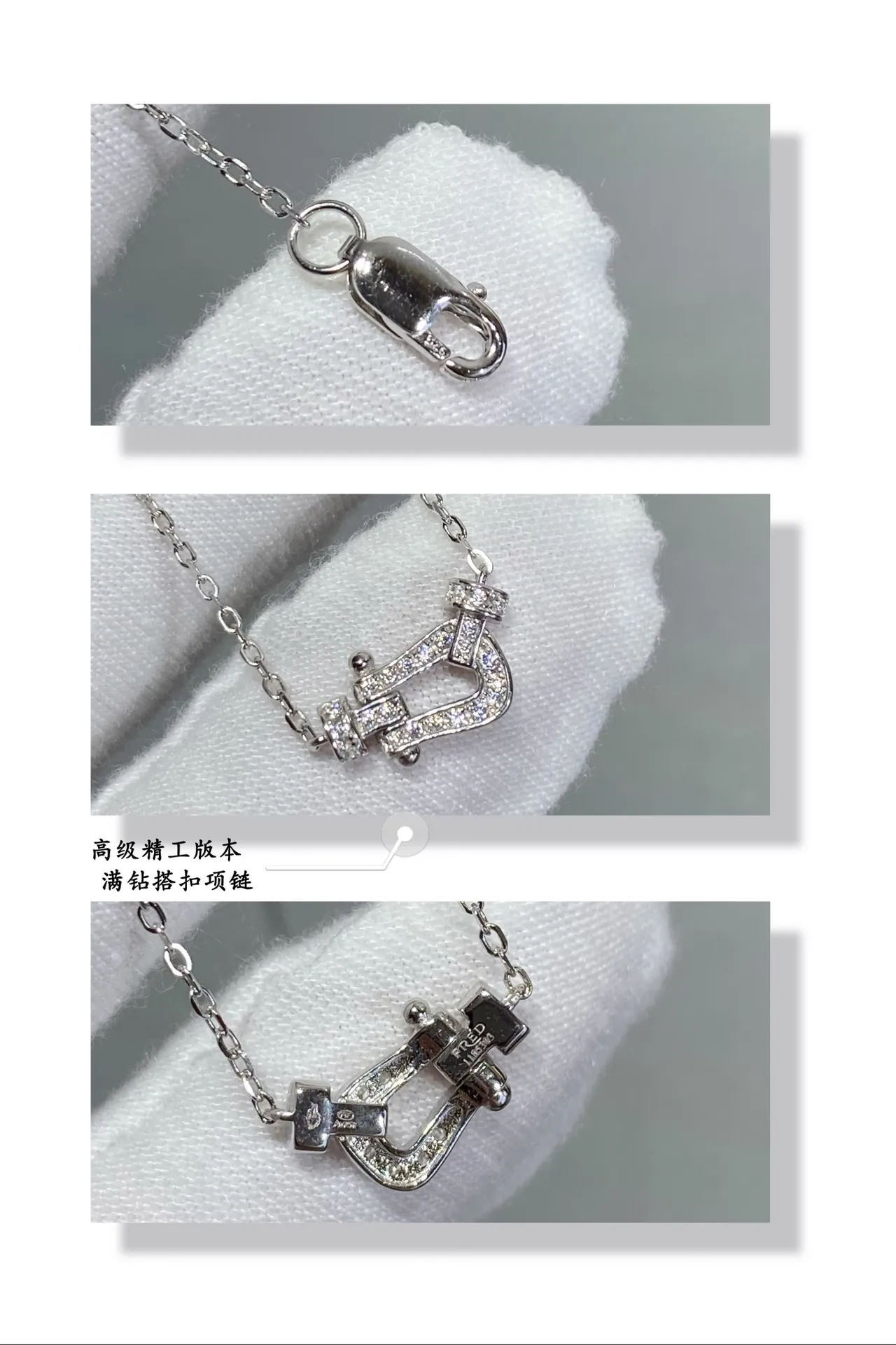 Gold Silver Lyre-Shaped Pendant Pavé-Set Stones Necklace 6