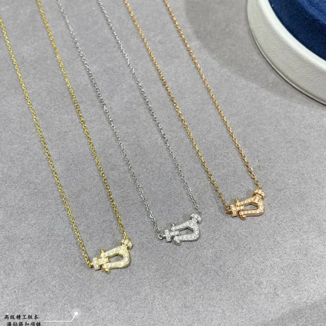 Gold Silver Lyre-Shaped Pendant Pavé-Set Stones Necklace 7