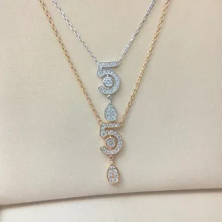 金银色数字'5'吊坠 pave-set 宝石项链