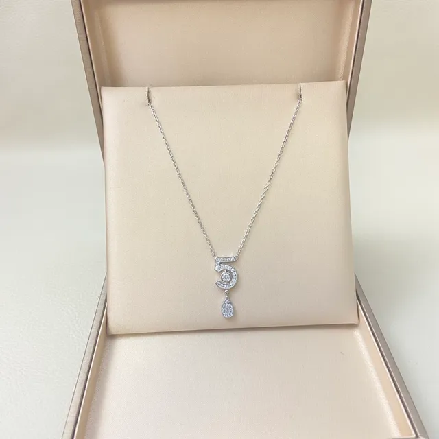 Gold Silver Numeric '5' Pendant Pavé-Set Stones Necklace 3