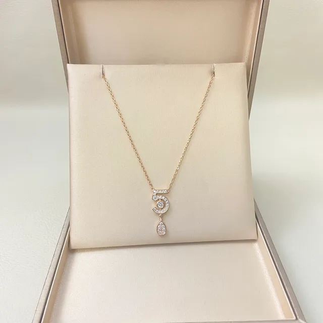 Gold Silver Numeric '5' Pendant Pavé-Set Stones Necklace 4