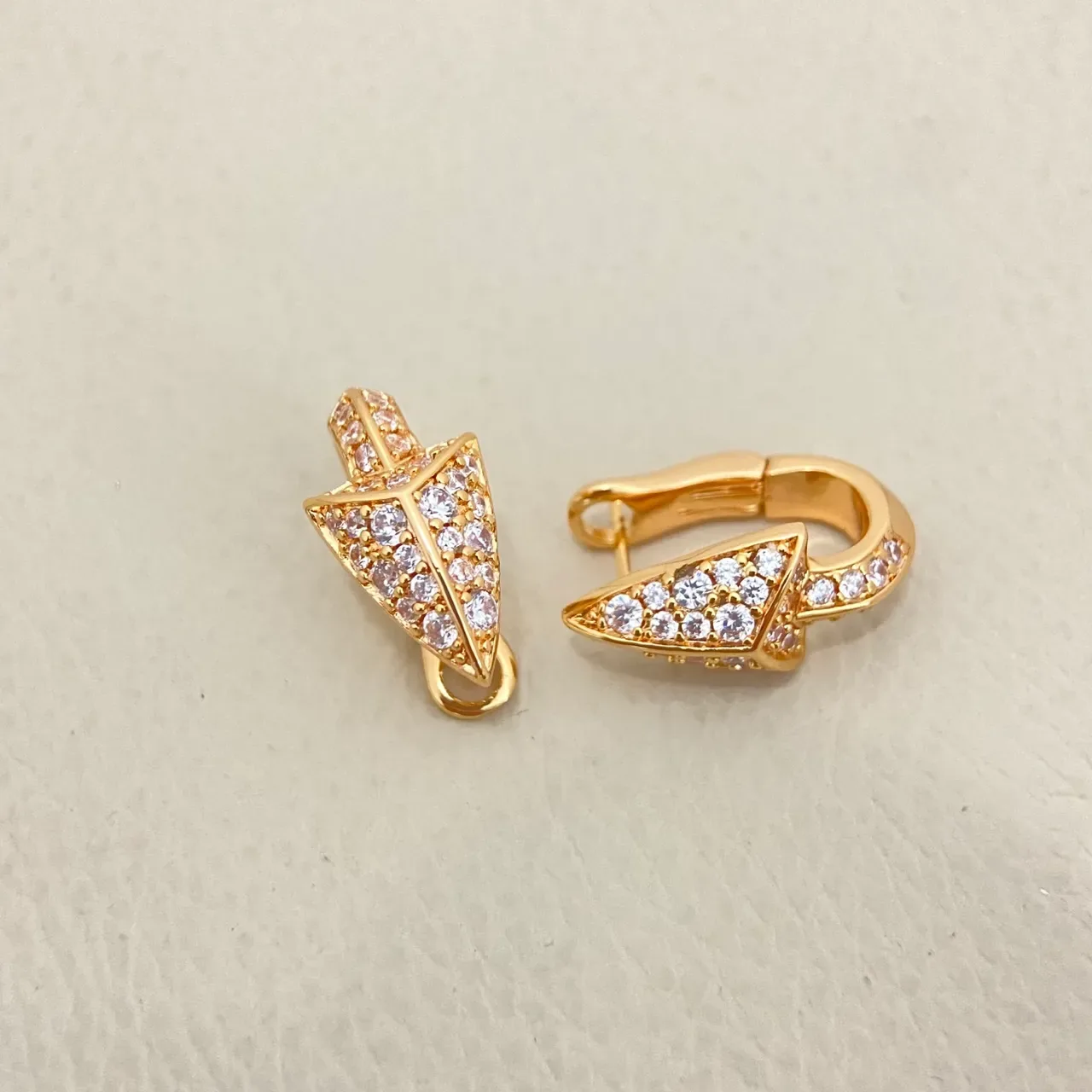 Gold Silver Pave-Set Arrowhead-Shaped Earrings 4