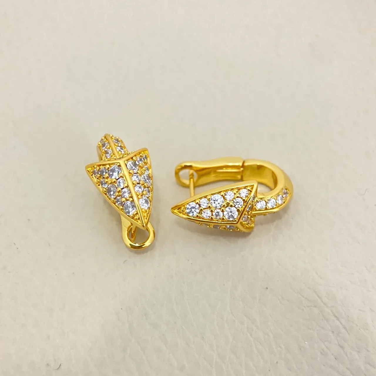 Gold Silver Pave-Set Arrowhead-Shaped Earrings 6