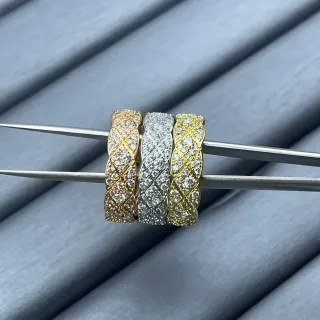 Gold Silver Pavé-Set Twisted Band Ring