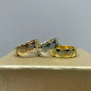 Gold Silver Quilted Diamond Pavé Continuous Band Ring