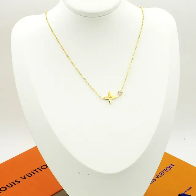 Gold Silver Rose Chain Four-Petal Floral Pendant Necklace 8