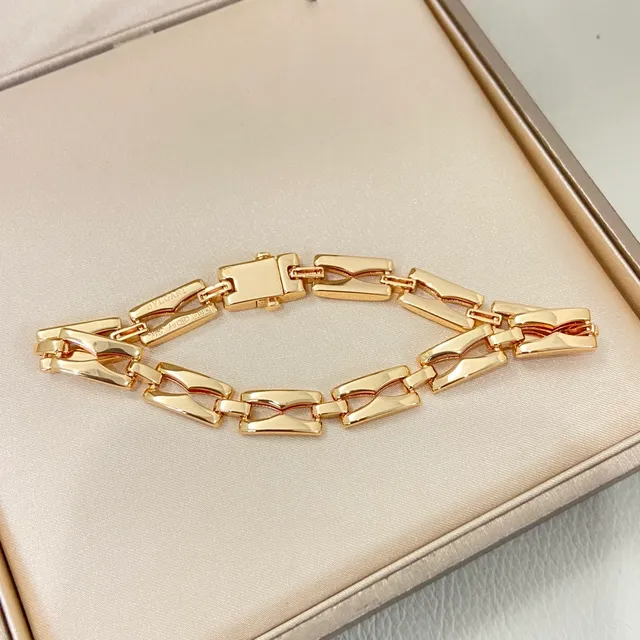 Gold Silver Rose Gold Interlocking Rectangular Link Bracelets 4