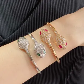 سوار برأس أفعى ذهبي فضي بكريستال بافيه