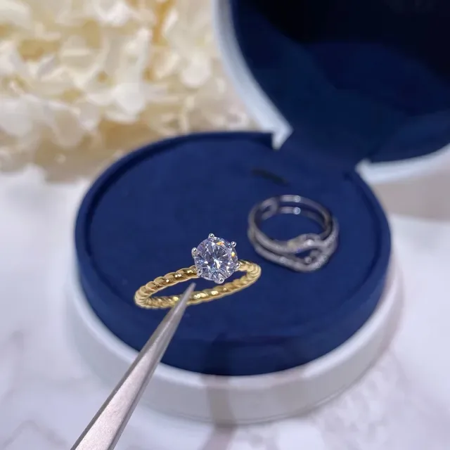 Gold Silver Twisted Rope Band Solitaire Round-Cut Stone Ring 6