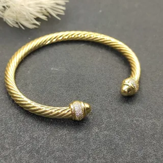 Pulsera de cable trenzado de oro y plata con Pavé-Set end caps
