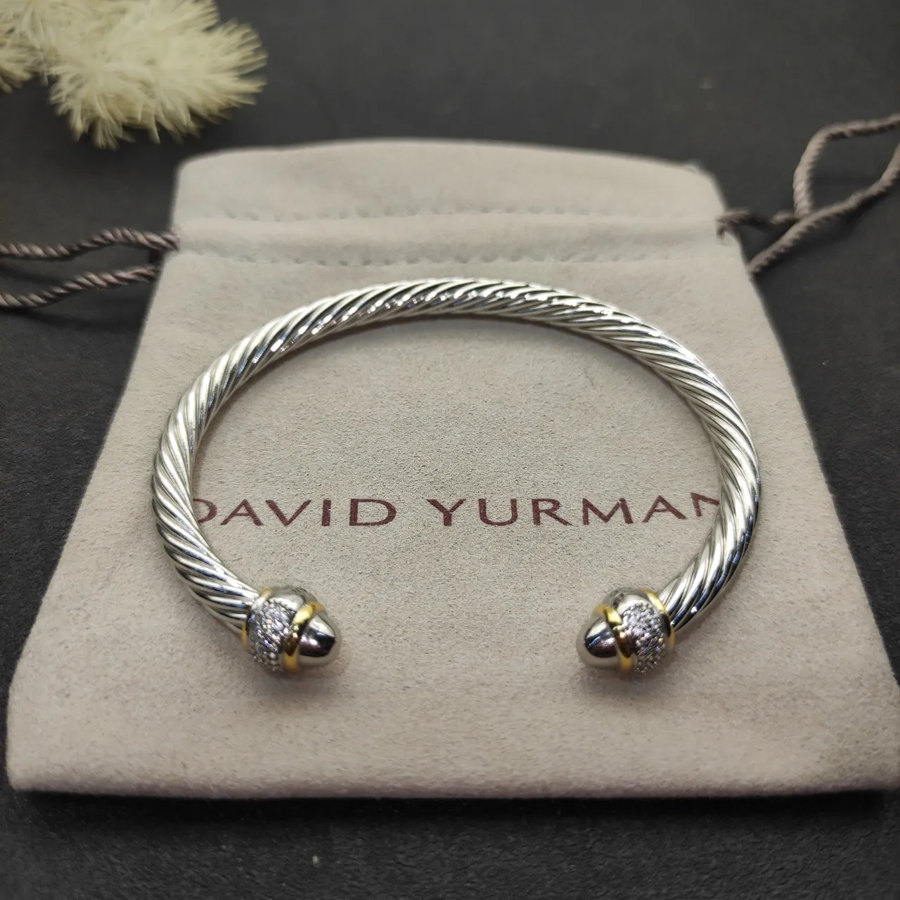 Gold Silver Twisted Rope Cable Pavé-Set End Caps Bracelet 4