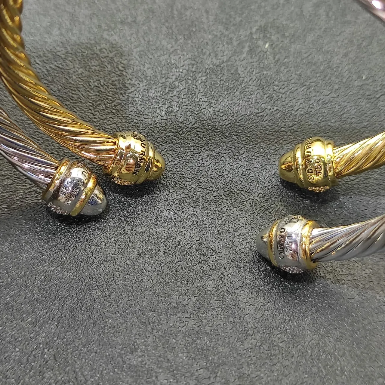 Gold Silver Twisted Rope Cable Pavé-Set End Caps Bracelet 5