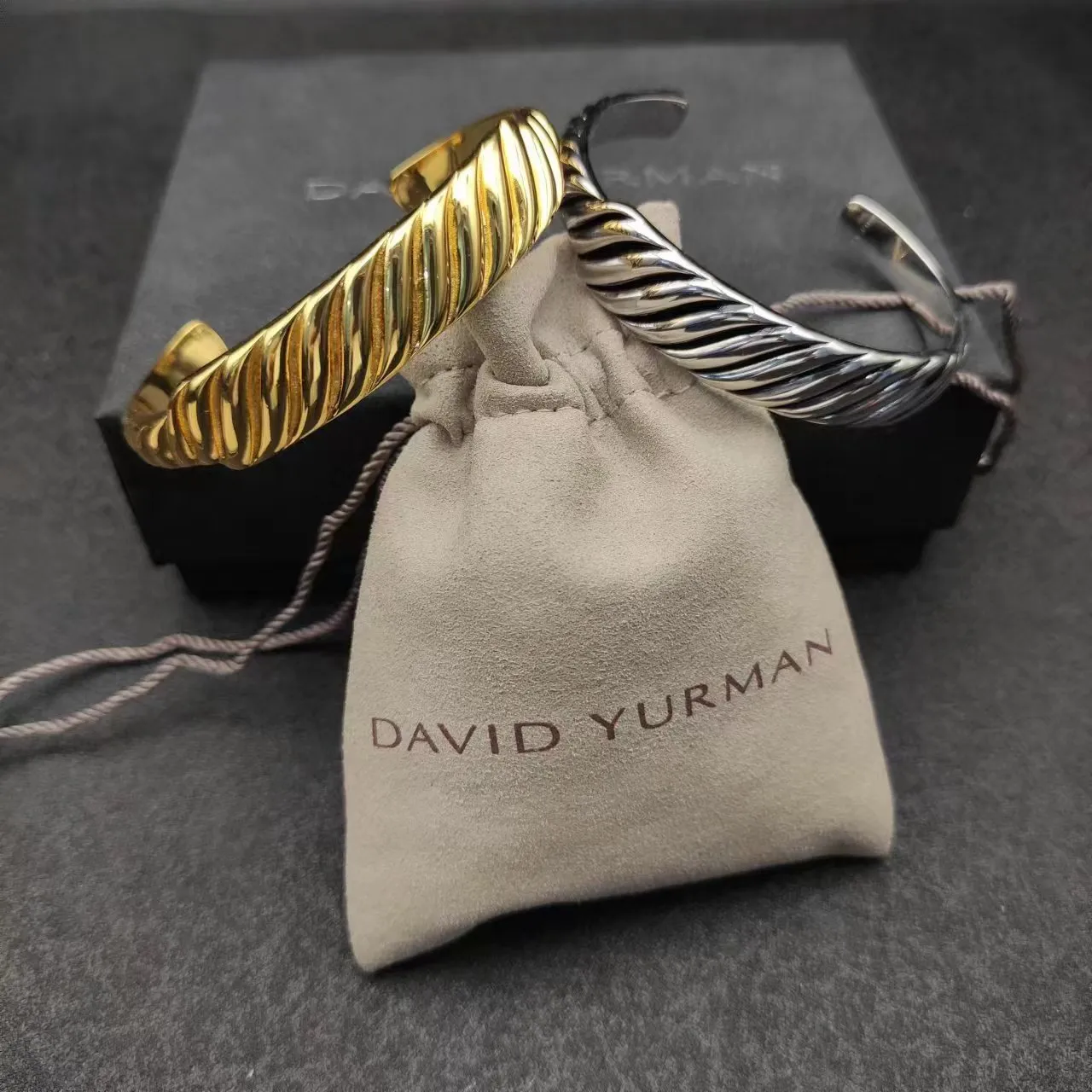Gold Silver Twisted Rope Texture Open Cuff Bracelet 3