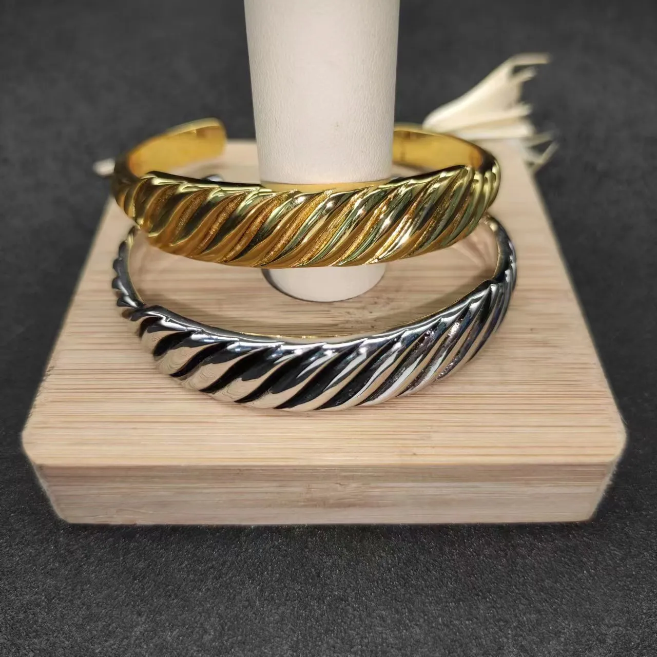 Gold Silver Twisted Rope Texture Open Cuff Bracelet 6