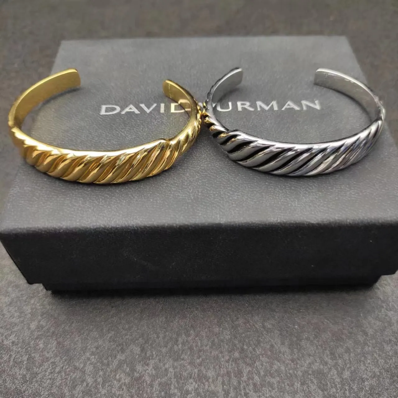Gold Silver Twisted Rope Texture Open Cuff Bracelet 8
