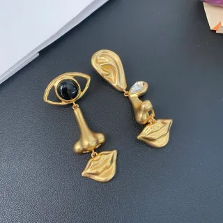 Gold-Tone Asymmetrical Sculptural Facial Feature Earrings