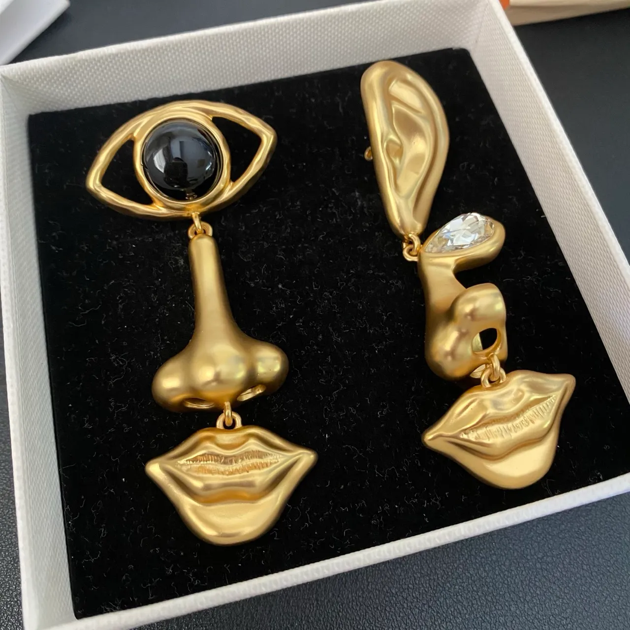 Gold-Tone Asymmetrical Sculptural Facial Feature Earrings 3