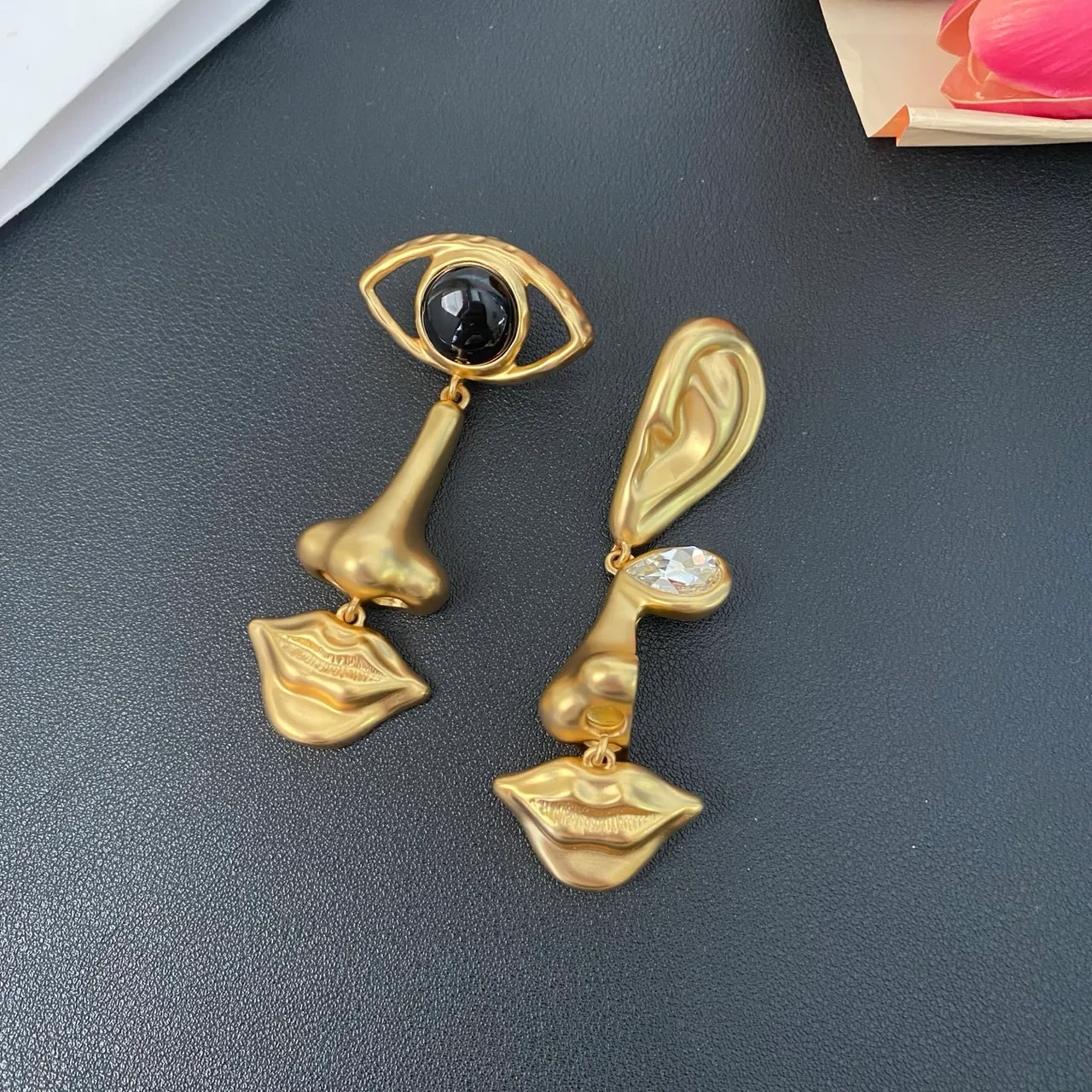 Gold-Tone Asymmetrical Sculptural Facial Feature Earrings 4
