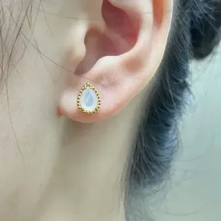 Gold-Tone Beaded Bezels Teardrop Translucent White Stone Stud Earrings