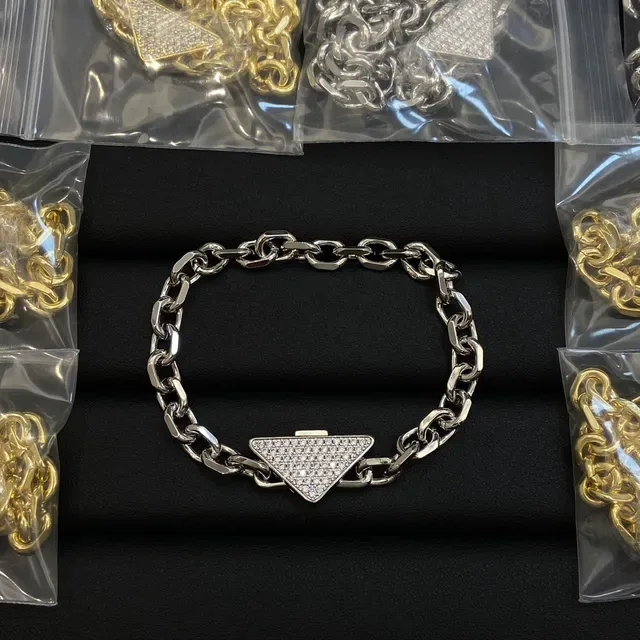 Gold-Tone Chunky Curb Chain Pavé Triangle Clasp Bracelet 2