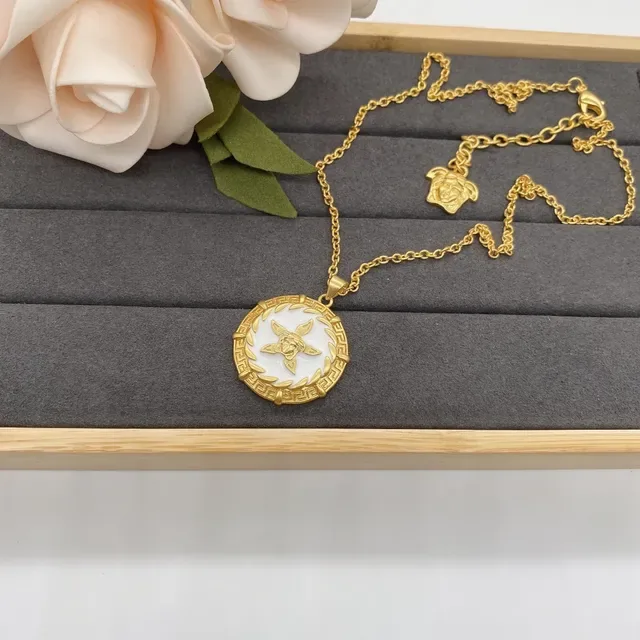 Gold-Tone Circular Enamel Medallion Pendant Necklaces 3