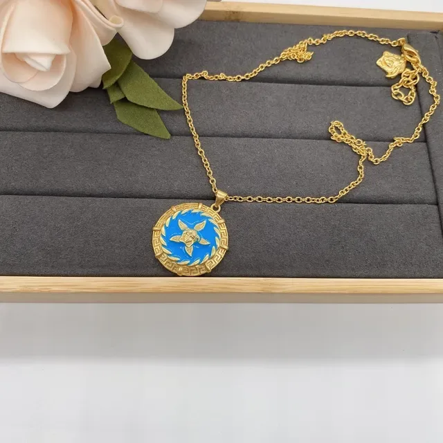 Gold-Tone Circular Enamel Medallion Pendant Necklaces 4