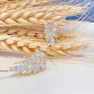 Gold-Tone Crystal Leaf Dangling Earrings