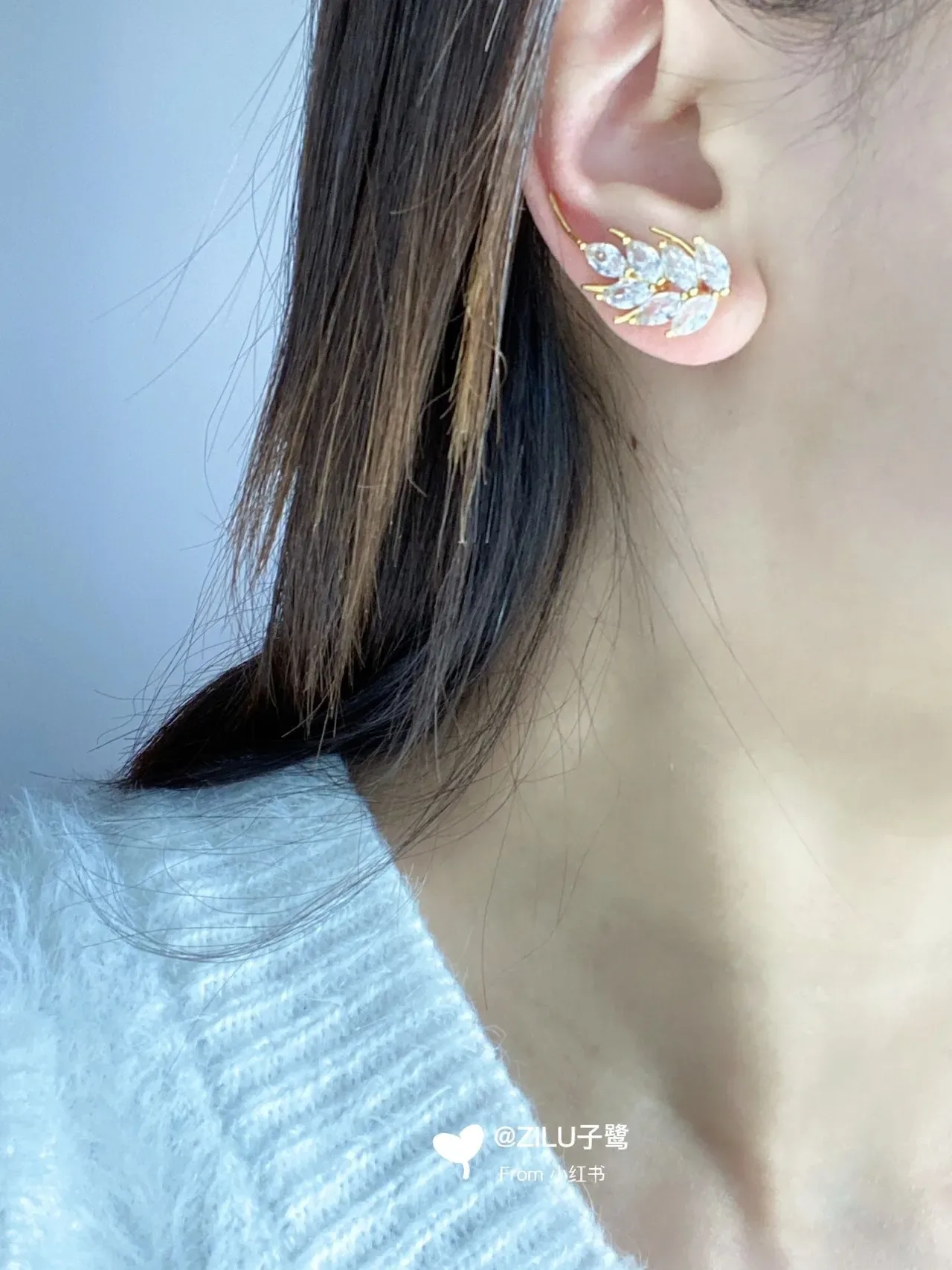 Gold-Tone Crystal Leaf Dangling Earrings 3