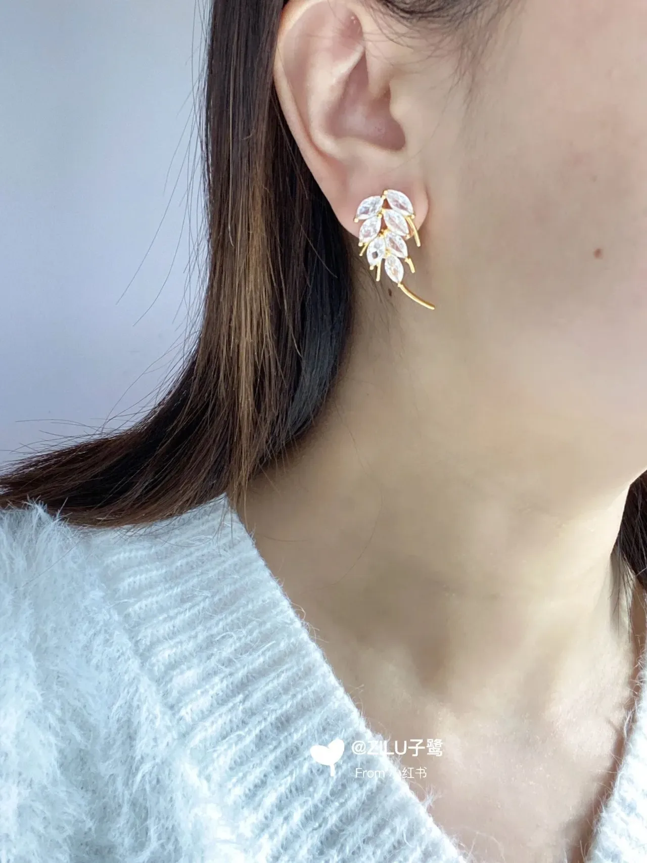 Gold-Tone Crystal Leaf Dangling Earrings 5