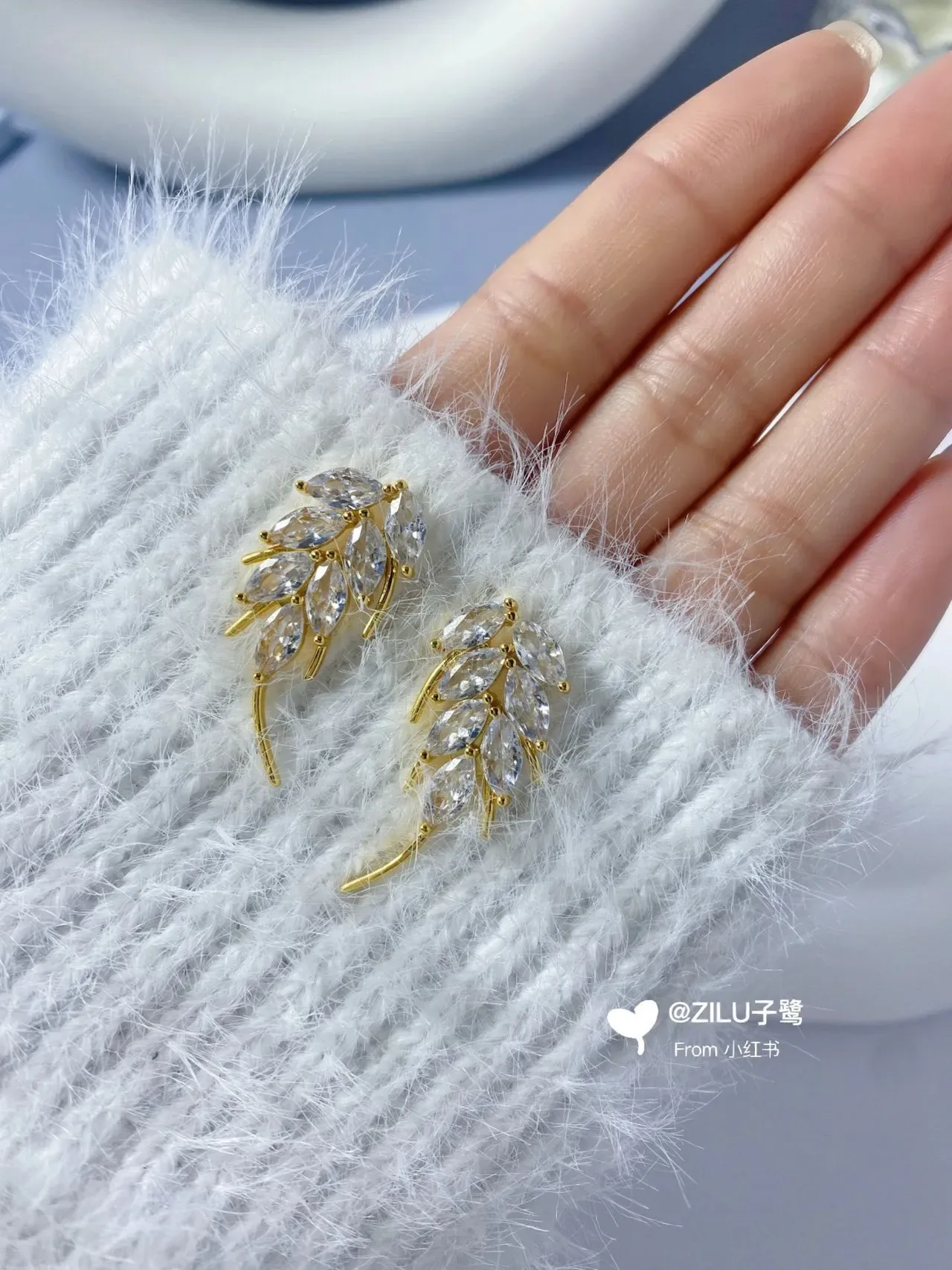 Gold-Tone Crystal Leaf Dangling Earrings 6